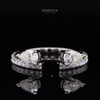 Nazila White Moissanite Dual Pear Open Wrap Pavé Ring – Rhodium-Plated 925 Sterling Silver