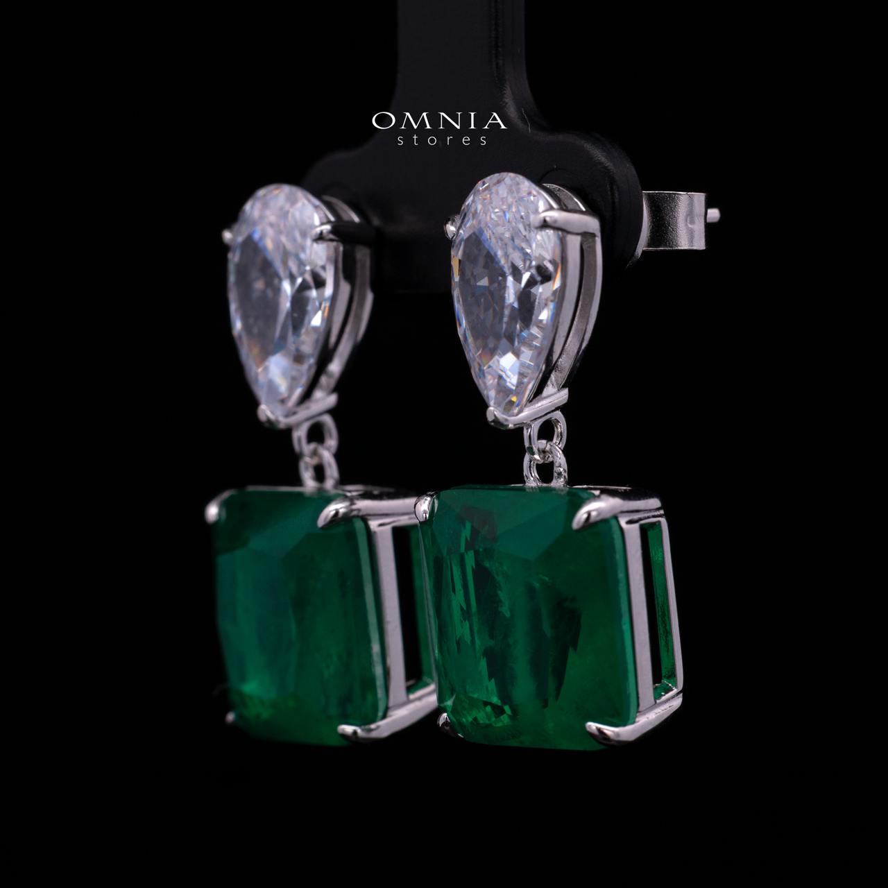 Bettina Green Drop Earrings in 925 Silver with High-Quality Simulated Diamonds - Image 2