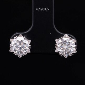 Britney White Moissanite Earring with GRA Certificate – RD 6.5mm (1ct), Rhodium-Plated 925 Sterling Silver