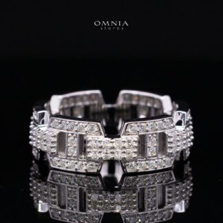 Alessia White Moissanite Modern Chain-Link Stone-Set Ring – Rhodium-Plated 925 Sterling Silver