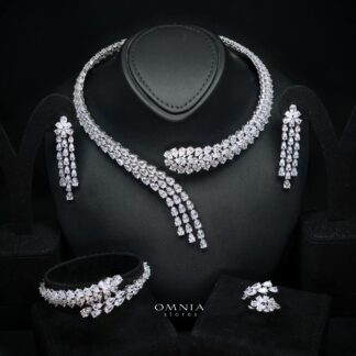 Daniyah Elegant White Floral Vine Tassel Bridal Full Set with Premium Zircon Stones, Rhodium-Plated Finish