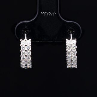 Valencia White Moissanite Half Pavé Huggie Hoop Earrings in 925 Sterling Silver with 1.8mm Round Stones