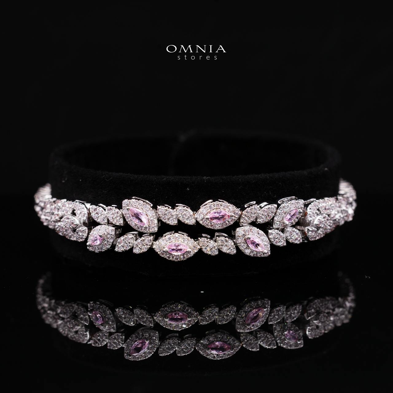 Omnia Nada Pink Bridal Full Set in High Quality Zircon Stone Rhodium Plated - Image 4