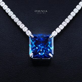 Bettina Blue Necklace 925 Silver in High Quality Simulated Diamonds