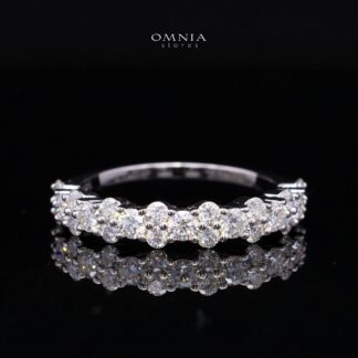 Sumaira White Moissanite Half Eternity Cluster Band Ring – Rhodium-Plated 925 Sterling Silver