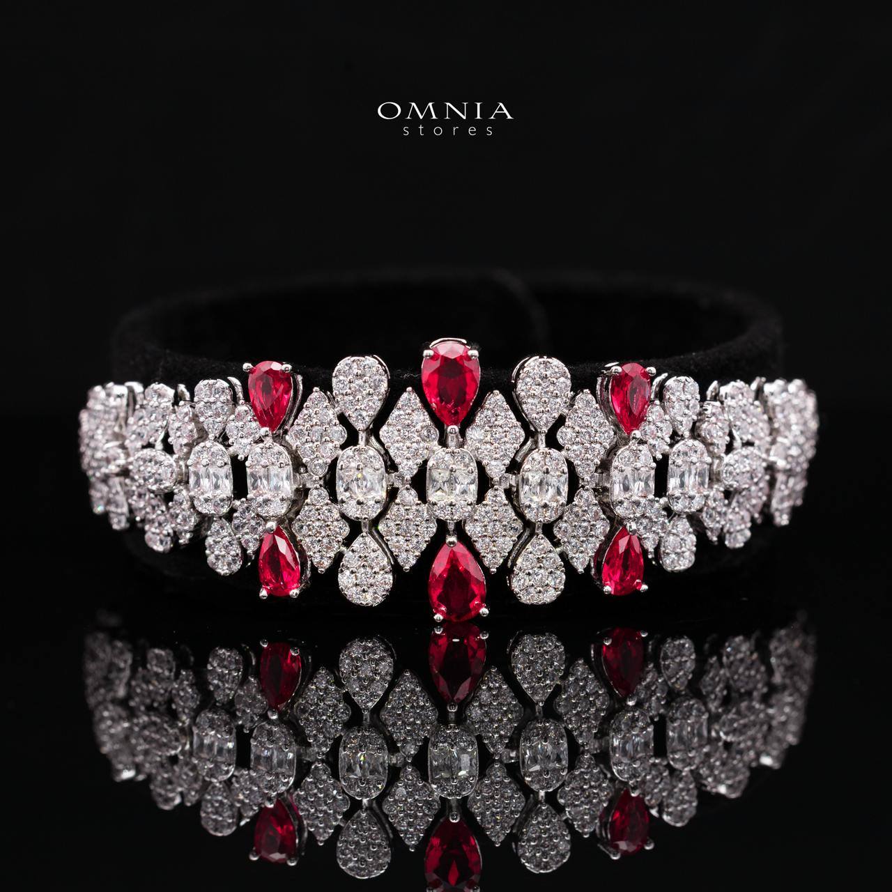 Jazlyn Red Bridal Full Set in Rhodium-Plated Finish with Premium Zircon Stones - Image 3