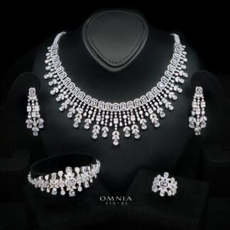 Corinne White Bridal Full Set Accessories in High Quality Premium Zircon Stone in Rhodium Plated