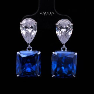 Bettina Blue Drop Earrings in 925 Silver with High-Quality Simulated Diamonds
