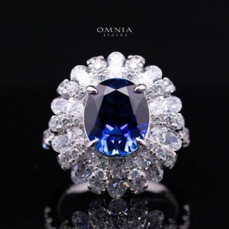 Cecelia Blue Lab-Grown Sapphire Ring with GRC Certificate, Oval 9×11mm, in 925 Sterling Silver