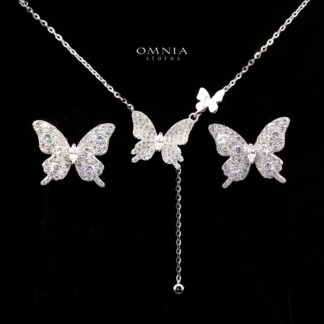 Delia Butterfly Design Necklace and Earrings Set in 925 Sterling Silver with High-Quality Premium Cubic Zirconia Stones