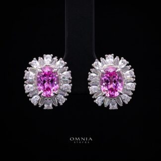 Kaitlynn Lab-Grown Pink Earrings with GRC Certificate, Oval 7×9mm in 925 Sterling Silver