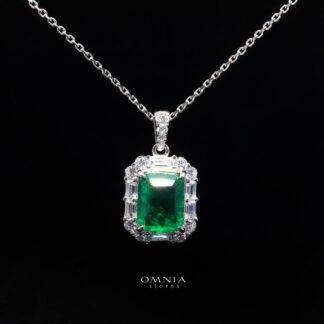 Aubrianna Synthetic Green Stone Pendant, Emerald Cut 6×8mm, in 925 Sterling Silver