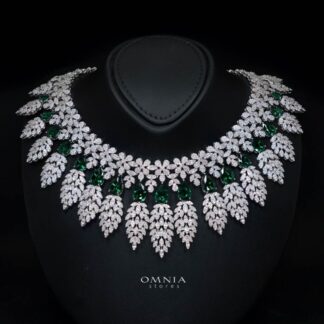 Omnia Asrar Green Bridal Full Set in High Quality Zircon Stone Rhodium Plated