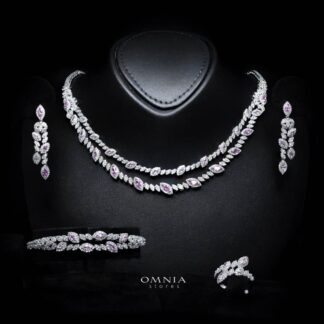 Omnia Nada Pink Bridal Full Set in High Quality Zircon Stone Rhodium Plated