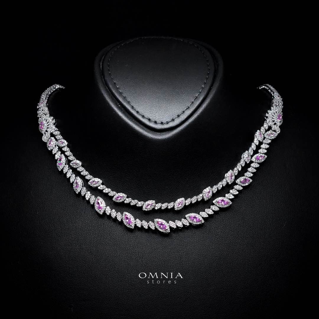 Omnia Nada Pink Bridal Full Set in High Quality Zircon Stone Rhodium Plated - Image 2