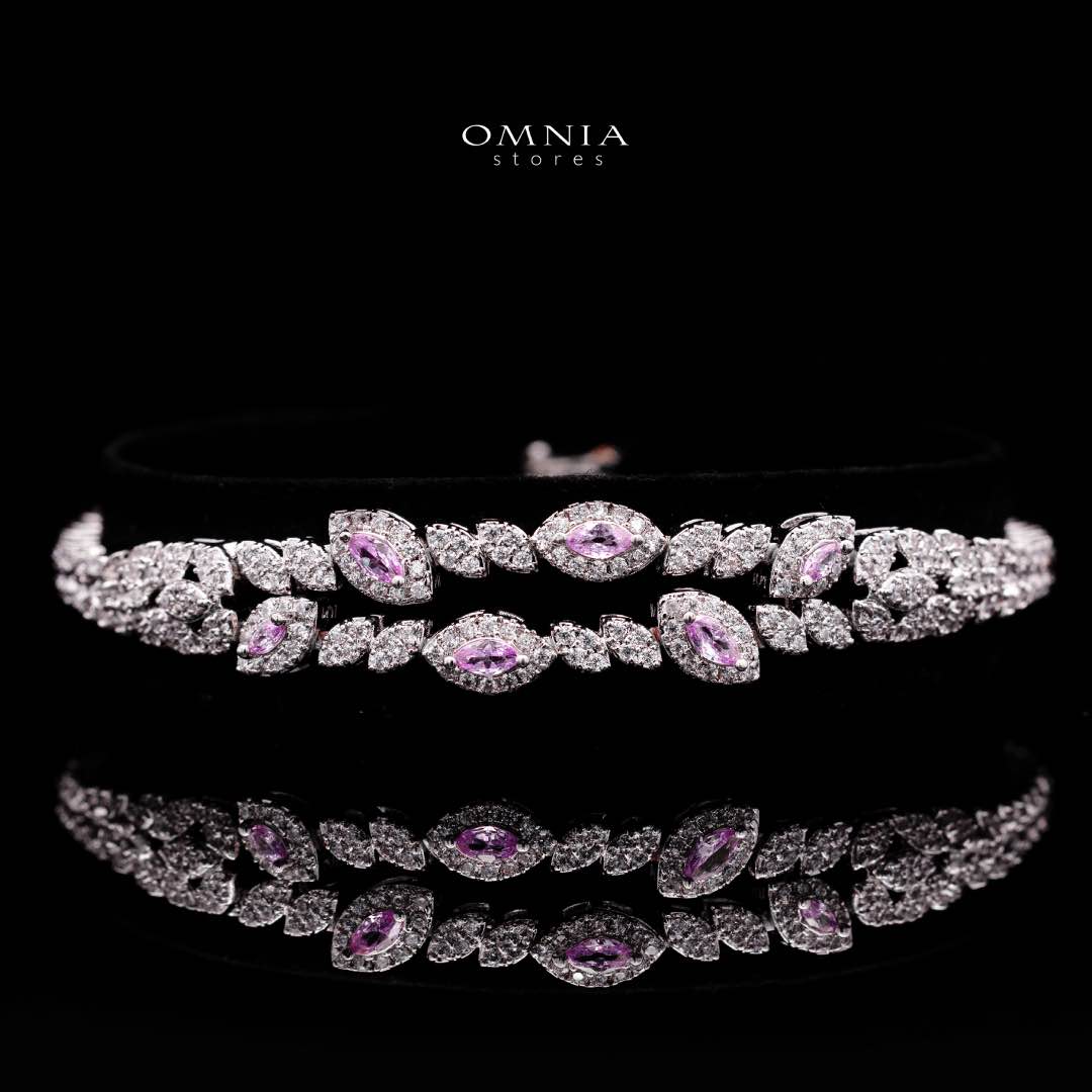 Omnia Nada Pink Bridal Full Set in High Quality Zircon Stone Rhodium Plated - Image 4