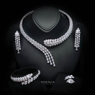 Daniyah Elegant White Floral Vine Tassel Bridal Full Set with Premium Zircon Stones, Rhodium-Plated Finish