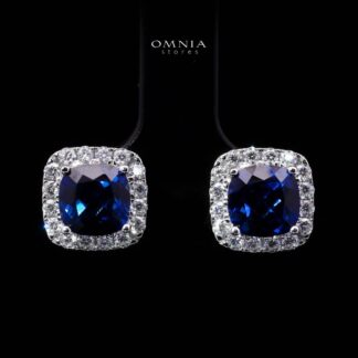 Dareema Lab Grown With GRC Certified Sapphire Blue Stones Square Stud Earrings in 925 Silver