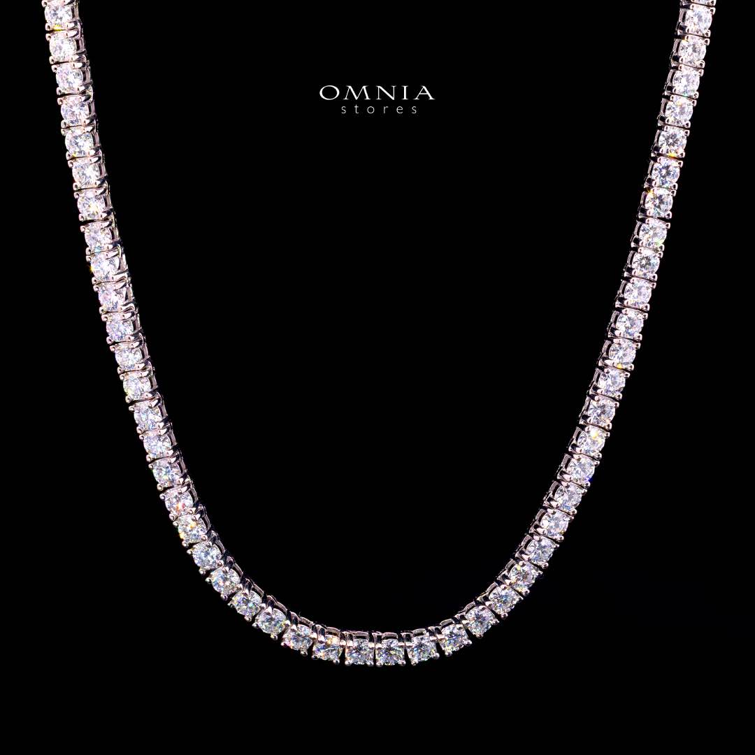 Vernita Moissanite with GRA Certificate - 3mm Round Cut, Rhodium-Plated 925 Sterling Silver Tennis Necklace - Image 2