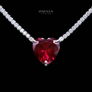 Heart Red Necklace 925 Silver In High Quality Simulated diamonds
