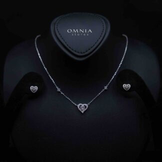 Sayida White Halo Solitaire Heart Design Silver Necklace and Earrings Set in 925 Silver with High-Quality Premium Moissanite Stones