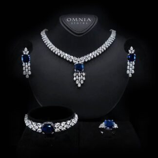 Nazaha Bridal Full Set in Rhodium Plated with High Quality White and Blue Zircon Stones(Size 16 only available in ksa)
