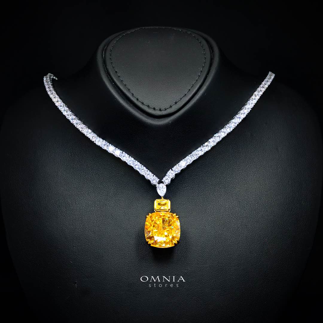Sakura Yellow Pendant Necklace in 925 Sterling Silver with Premium Simulated Diamond Stone - Image 3