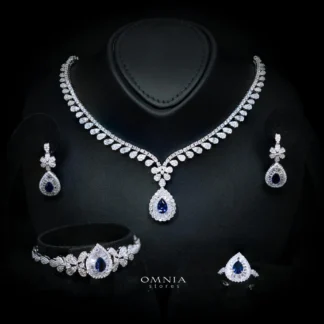 Valerie Blue Luxury Bridal Full Set in High-Quality Rhodium-Plated Finish with Premium Zircon Stones