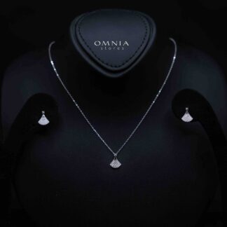 Shidha White Fan Design Silver Necklace and Earrings Set in 925 Silver with High-Quality Premium Cubic Zircon Stones
