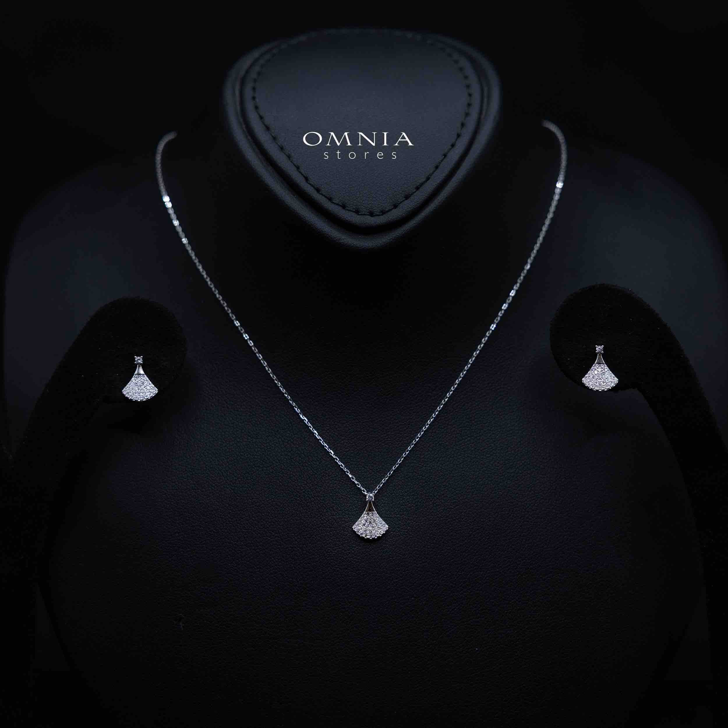 Shidha White Fan Design Silver Necklace and Earrings Set in 925 Silver with High-Quality Premium Cubic Zircon Stones