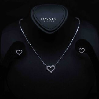 shahana White Heart Design Silver Necklace and Earrings Set in 925 Silver with High-Quality Premium Cubic Zircon Stones