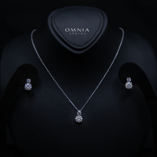 Henna White Round Brilliant Design Silver Necklace and Earrings Set in 925 Silver with High-Quality Premium Moissanite Stones