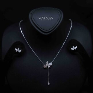 Rehma White Butterfly Y-Necklace and Pear-Cut Butterfly Stud Design Set in 925 Silver with High-Quality Premium Moissanite Stones