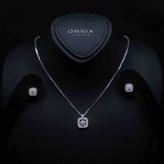 Ansiya White Stacked Square Cushion Design Silver Necklace and Earrings Set in 925 Silver with High-Quality Premium Moissanite Stones