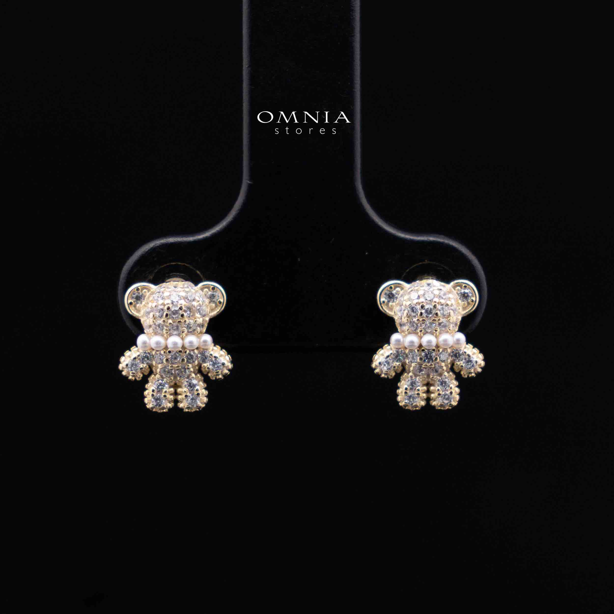 Nifla Gold Stacked Teddy Bear Design Silver Necklace and Earrings Set in 925 Silver with High-Quality Premium Zircon Stones - Image 2