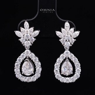 Laniyah White Moissanite Floral Halo Drop Earrings with GRA Certificate – 5x7mm Pear Cut, Rhodium-Plated 925 Sterling Silver