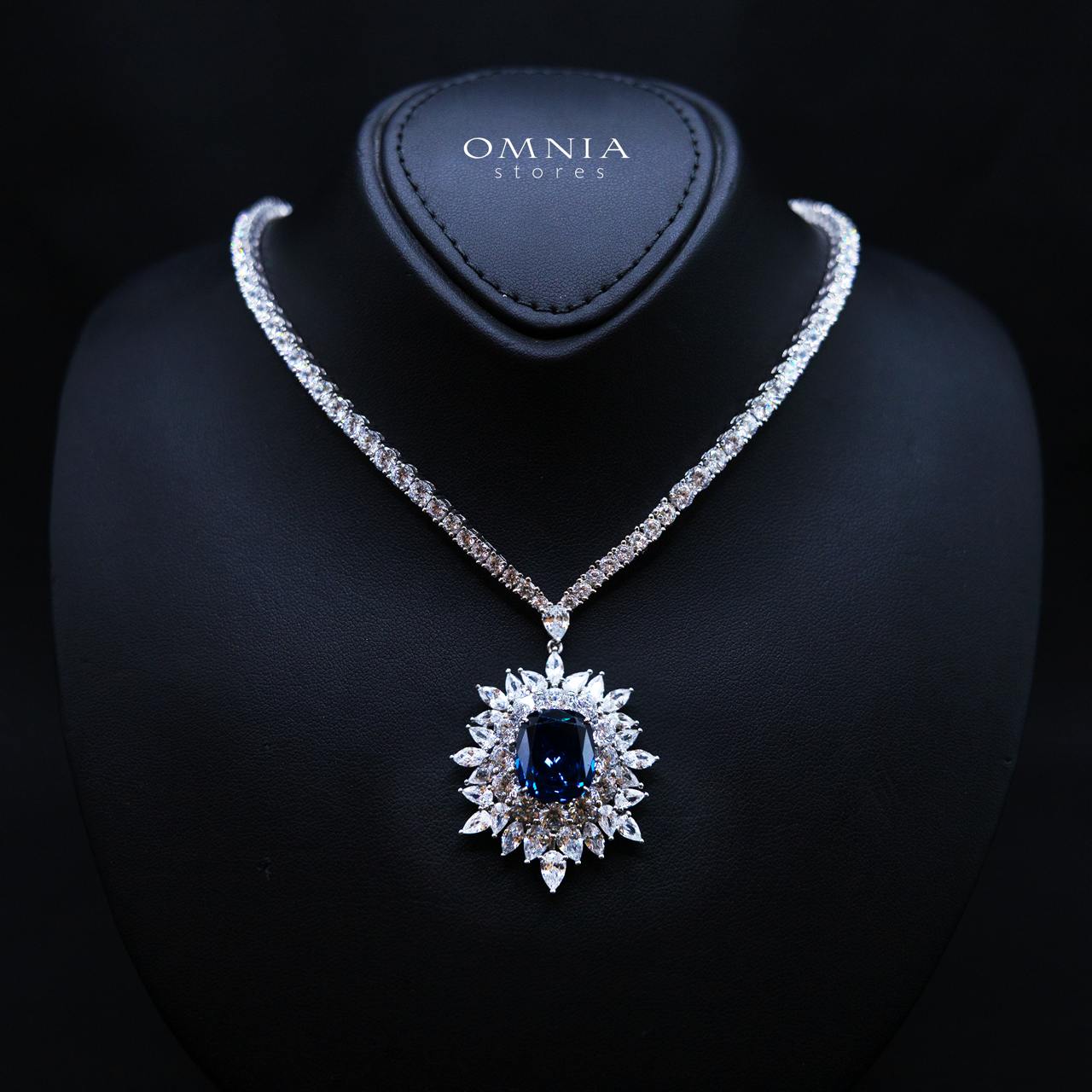 Thalia Blue Necklace in 925 Silver High Quality Simulated diamonds