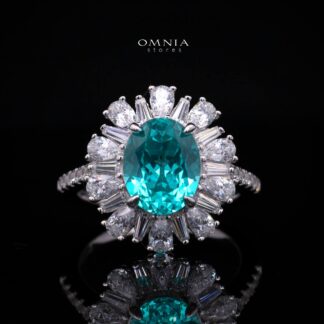 Kaitlynn Lab-Grown Paraiba Ring with GRC Certificate, Oval 7×9mm, in 925 Sterling Silver