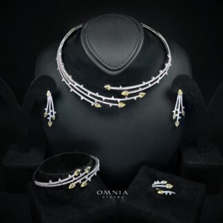 Yuliana Luxury Yellow Bridal Full Set with High-Quality Premium Zircon Stones, Rhodium-Plated