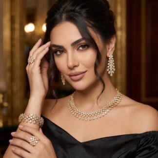 Amani Gold Luxury Bridal Full Set in High Quality Zircon Stone Rhodium Plated