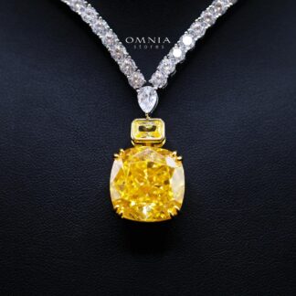 Sakura Yellow Pendant Necklace in 925 Sterling Silver with Premium Simulated Diamond Stone