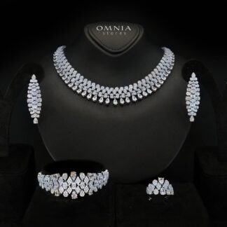 Jazlyn White Bridal Full Set in Rhodium-Plated Finish with Premium Zircon Stones