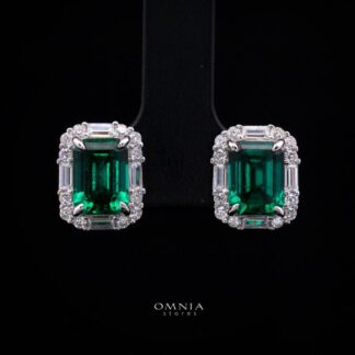 Aubrianna Synthetic Green Stone Earrings, Emerald Cut 6×8mm, in 925 Sterling Silver