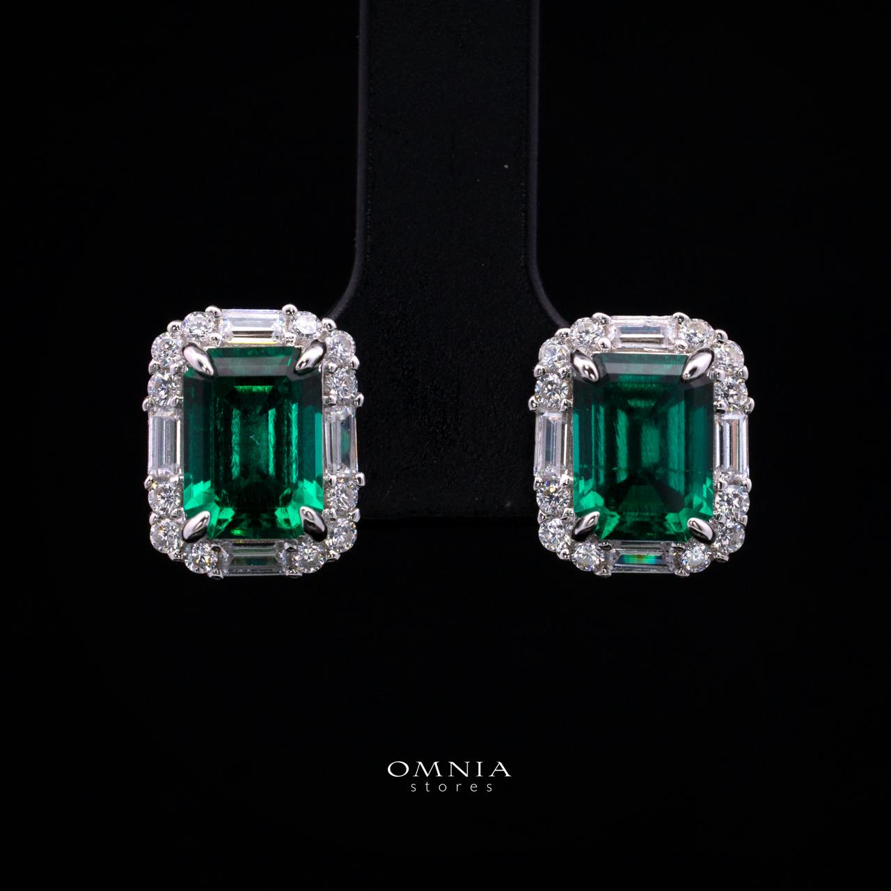 Aubrianna Synthetic Green Stone Earrings, Emerald Cut 6×8mm, in 925 Sterling Silver - Image 2