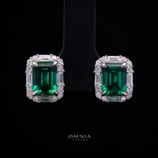 Aubrianna Synthetic Green Stone Earrings, Emerald Cut 6×8mm, in 925 Sterling Silver