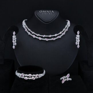 Omnia Nada Pink Bridal Full Set in High Quality Zircon Stone Rhodium Plated