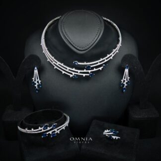Yuliana Luxury Blue Bridal Full Set with High-Quality Premium Zircon Stones, Rhodium-Plated
