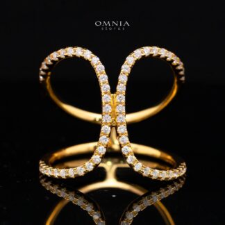 Sariba White Moissanite Open Crossover Pavé Ring – Gold-Plated 925 Sterling Silver