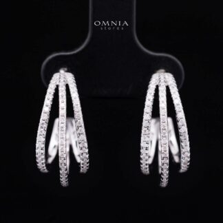 Wajeeda White Moissanite Triple-Row Hoop Earrings, Rhodium-Plated 925 Sterling Silver