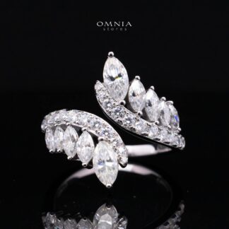Josephine White Moissanite Marquise Leaf Cluster Double Curve Open Ring – Rhodium-Plated 925 Sterling Silver